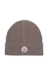 Moncler Ribbed Logo-patch Beanie Hat In Brown
