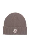 Moncler Ribbed Logo-patch Beanie Hat In Brown