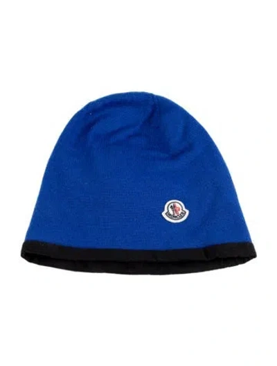 Pre-owned Moncler Logo Wool Beanie Hat In Blue