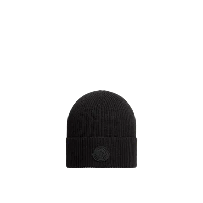 Moncler Logo Wool Beanie, Men, Black, Size: One Size