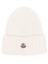 Moncler Ribbed Beanie With Embroidered Logo Detail In White