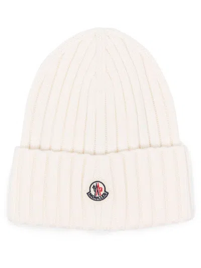 Moncler Logo Wool Beanie In White