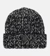 Moncler Wool Blend Logo Patch Beanie In Black