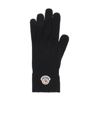 Moncler Logo Wool Gloves In Black