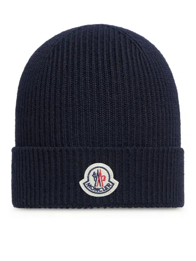 Moncler Navy Virgin Wool Hat In Blue