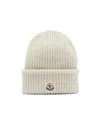 Moncler Logo Patch Ribbed Beanie In Neutral