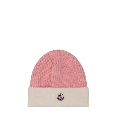 Moncler Logo Wool Hat In Pink