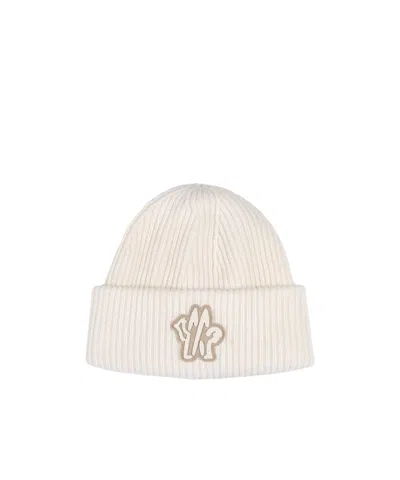 Moncler Logo Wool Hat In White