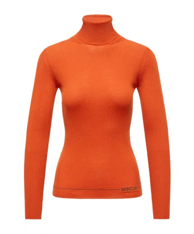 Moncler Logo Wool Turtleneck Sweater In Orange