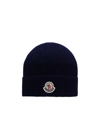 Moncler Logo Woolen Cap In Blue