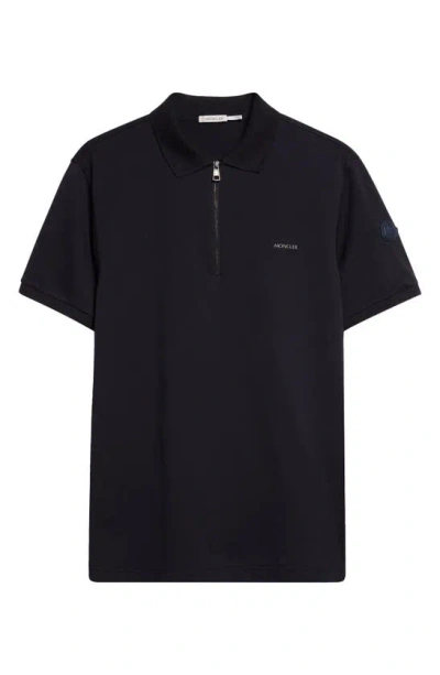 Moncler Logo Zip Polo In Black/ Navy