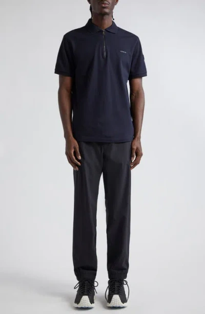 Moncler Logo Zip Polo In Black/navy