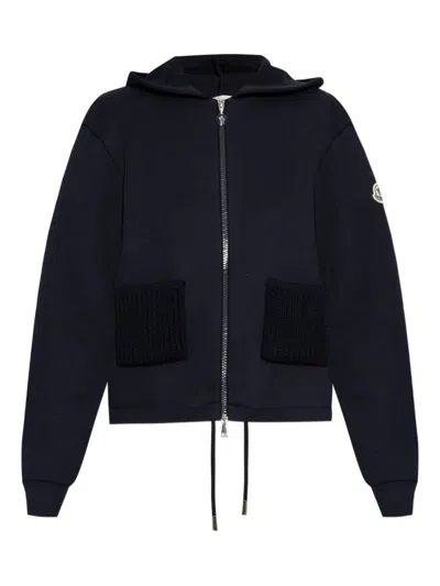 Moncler Logo Zipped Hoodie In Blue