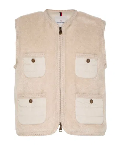 Moncler Logo Zip-up Vest In Neutral