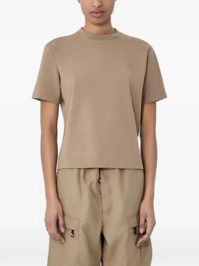 Moncler Set Of Three Cotton Jersey T-shirts In Brown