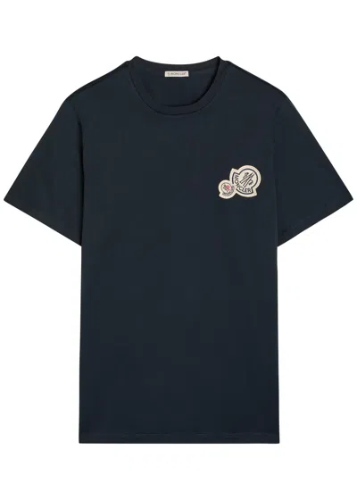 Moncler Double Logo Patch Cotton T-shirt In Black