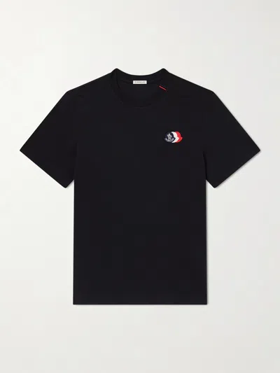 Moncler Striped Crew Neck Cotton T-shirt In Black