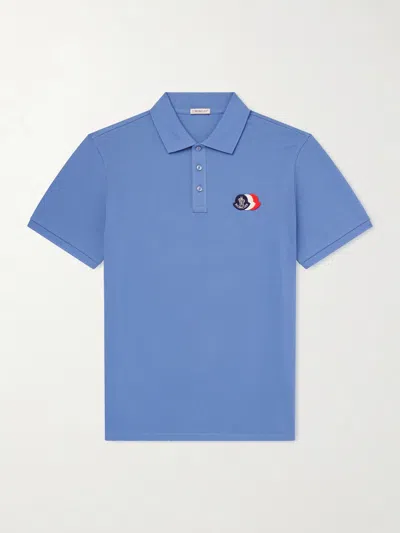 Moncler Short Sleeve Polo Shirt In Blue