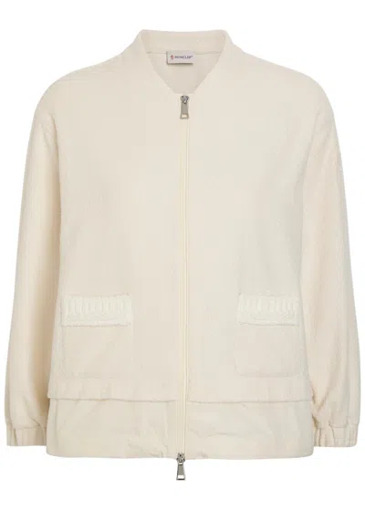 Moncler Logo-appliquéd Layered Bouclé Cardigan In Neutral