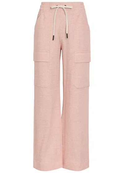 Moncler Logo-appliquéd Linen-blend Sweatpants In Pink