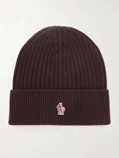 Moncler Virgin Wool Beanie In Burgundy