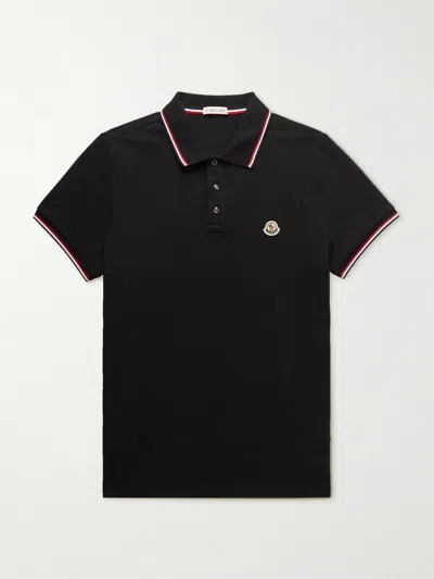 Moncler Contrast Collar Polo Shirt Short Sleeves In Black