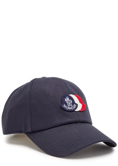 Moncler Tricolour Logo Cotton Baseball Cap In Black