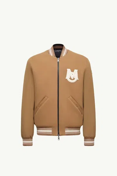 Moncler Logo-appliquéd Wool-blend Bomber Jacket In Camel