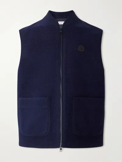 Moncler Logo-appliquéd Wool-fleece Gilet In Blue