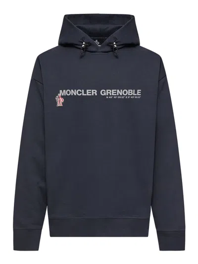 Moncler Logoed Cotton Hoodie In Blue