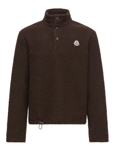 Moncler Logoed Knitted Sweatshirt In Brown