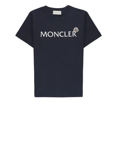 Moncler Kids' Logoed T-shirt In Blue