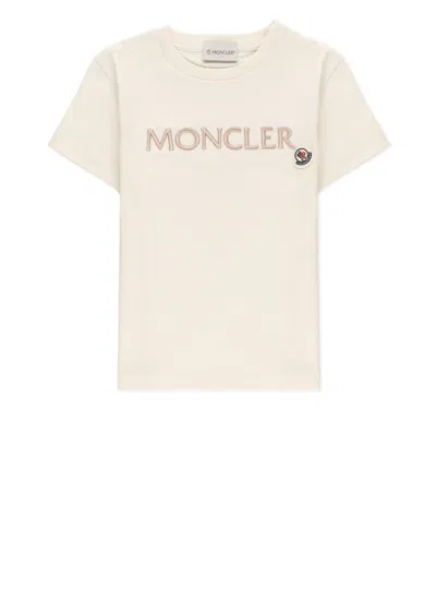 Moncler Kids' Logoed T-shirt In Nude