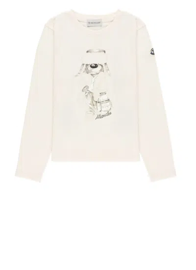 Moncler Kids' Logoed T-shirt In Ivory