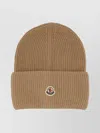 Moncler Logoed Wool Cap Featuring Folded Cuff In Brown