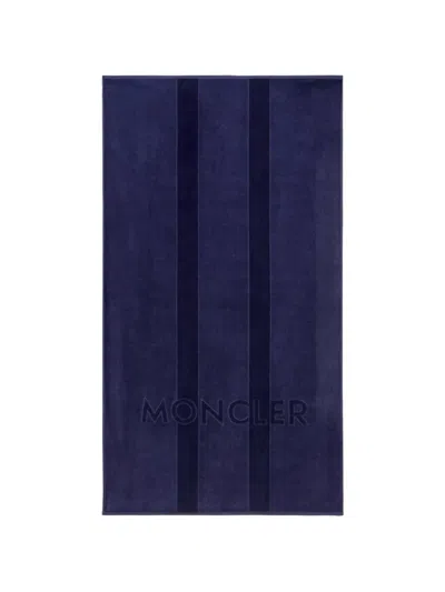 Moncler Logo-embossed Striped Beach Towel In Blue