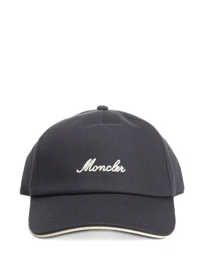 Moncler Navy Baseball Cap With Embroidered Logo In Pattern