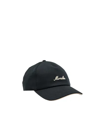 Moncler Logo-embroidered Cotton Cap In Black