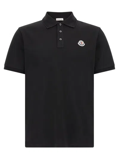 Moncler Logo-embroidered Cotton Piquet Polo Shirt In Black