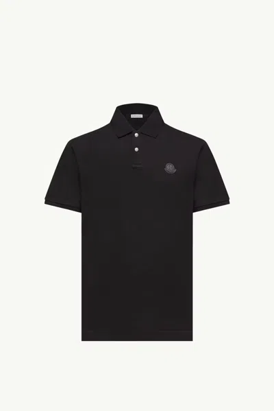 Moncler Logo-embroidered Cotton Polo In Black