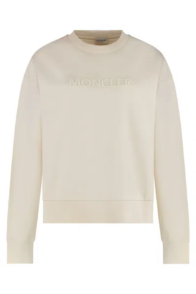 Moncler Logo-embroidered Cotton Sweatshirt In Neutral