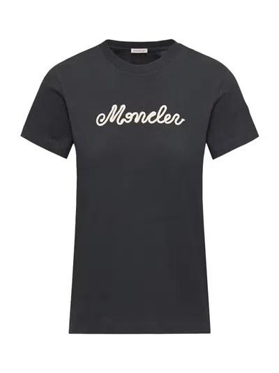 Moncler Logo-embroidered Cotton T-shirt In Black