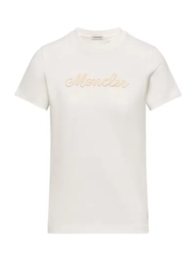 Moncler Logo-embroidered Cotton T-shirt In White