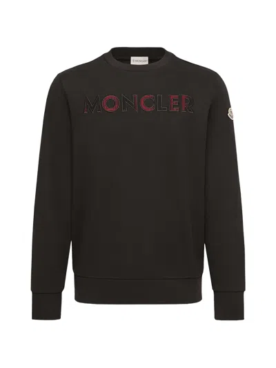Moncler Logo-embroidered Crew-neck Sweatshirt In Brown