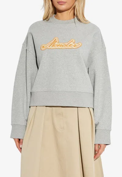 Moncler Logo-embroidered Crewneck Sweatshirt In Gray