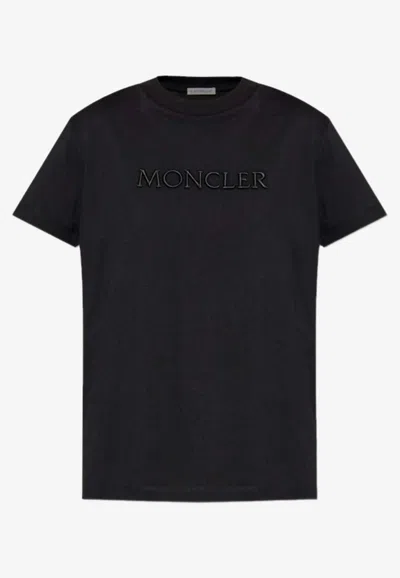 Moncler Logo-embroidered Crewneck T-shirt In Black