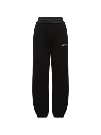 Moncler Logo-embroidered Elasticated-waistband Cotton Track Pants In Black