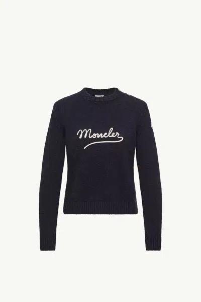 Moncler Logo-embroidered Knit Sweater In Black