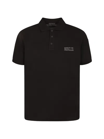Moncler Collared Short-sleeved Polo Shirt In Black