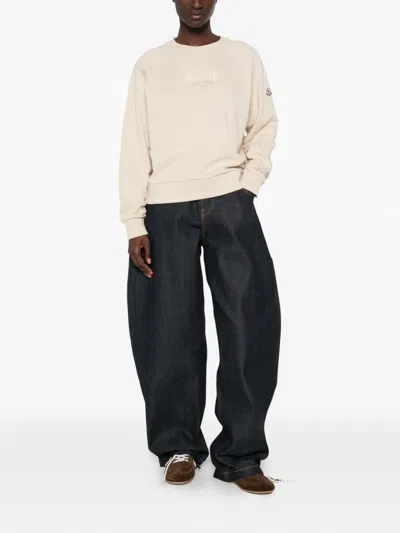Moncler Logo-embroidered Raglan-sleeve Sweatshirt In Neutral